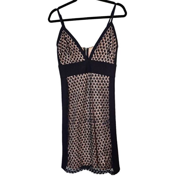 Just Me Navy Blue and Nude Dress with a Crocheted Overlay. Size M. - Picture 1 of 3